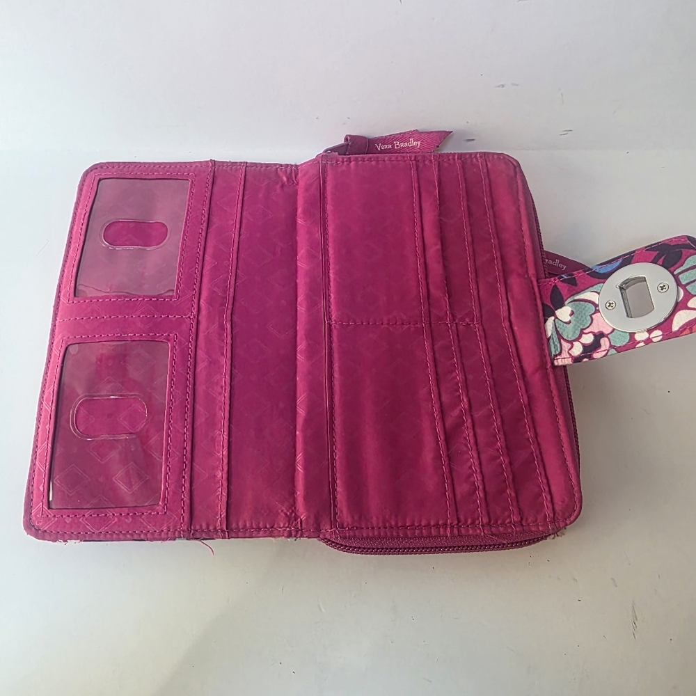Vera Bradley Bloom Berry RFID Turnlock Wallet Pink Floral Women's Wallet - Picture 4 of 15